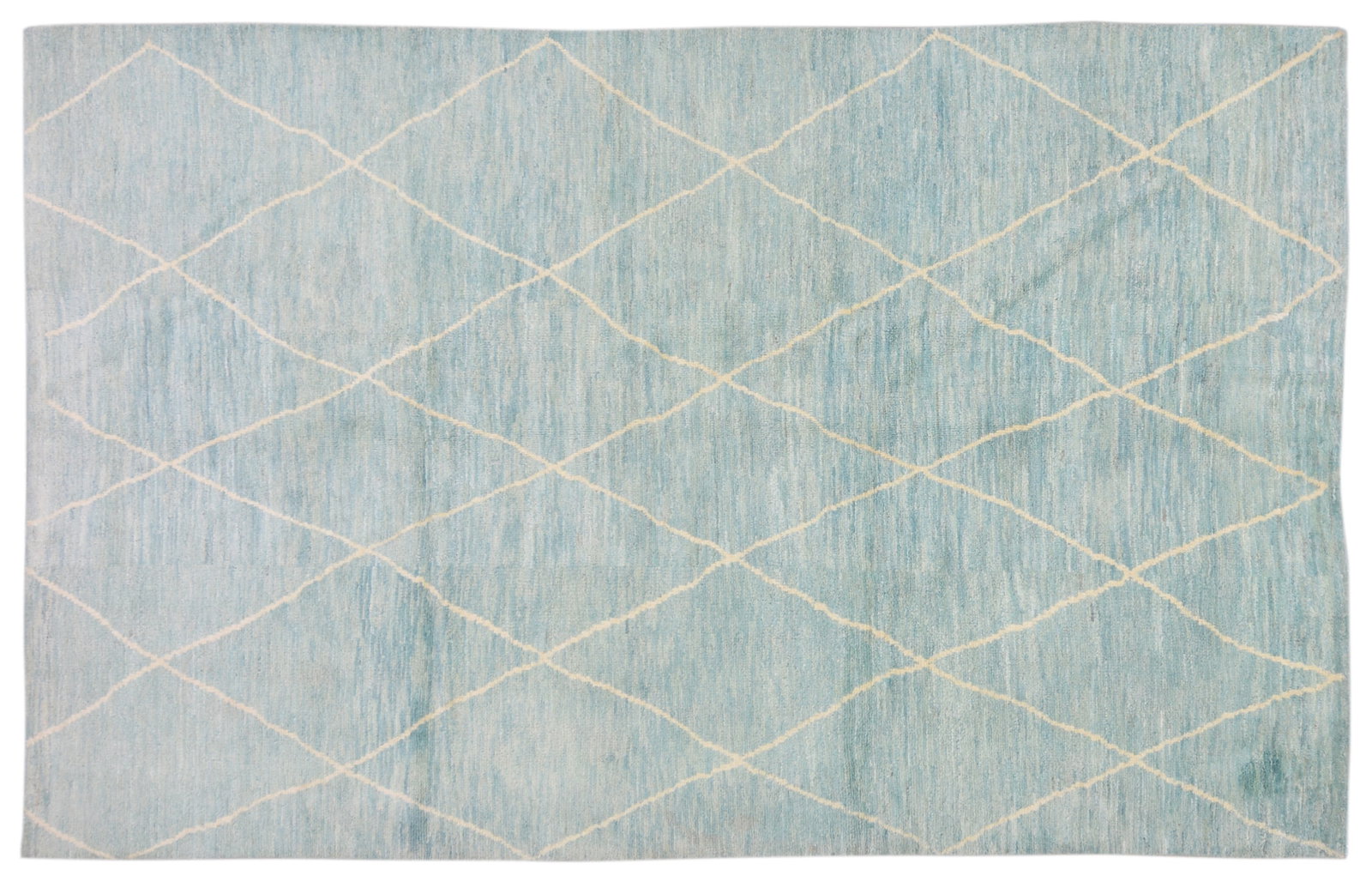 MOROCCAN HAND KNOTTED WOOL RUG: Title: MOROCCAN HAND KNOTTED WOOL RUG Size: 6'7X10'6 Age: NEW Origin: MOROCCAN Style: MODERN Material: WOOL Care: PROFESSIONAL Structure: HAND KNOTTED Design: MOROCCAN Reserve: $850.00 Shipping: