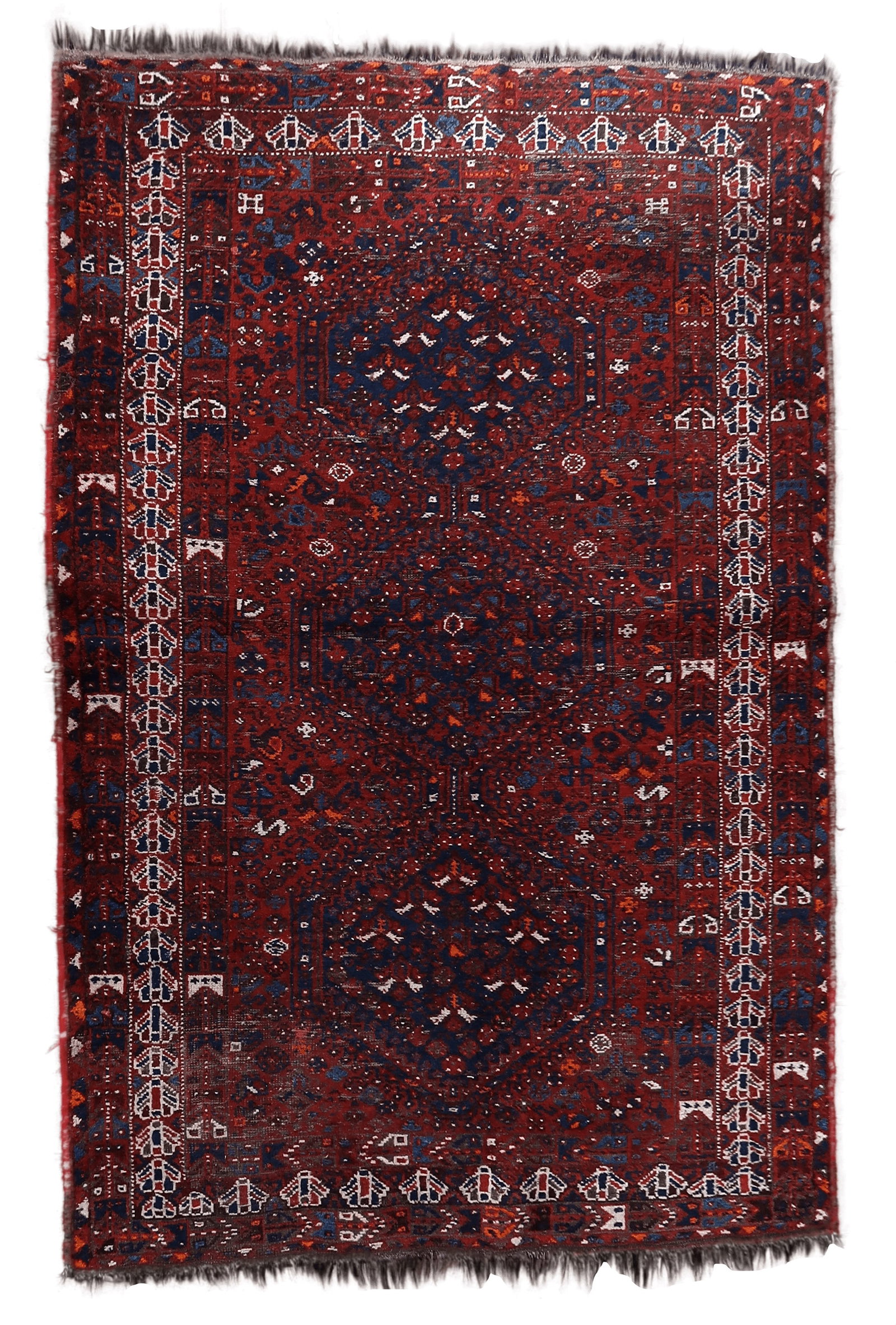 Handmade Antique Persian Khamseh Rug 4.3' x 6.6' (132cm x 203cm), 1920s (1 of 9)
