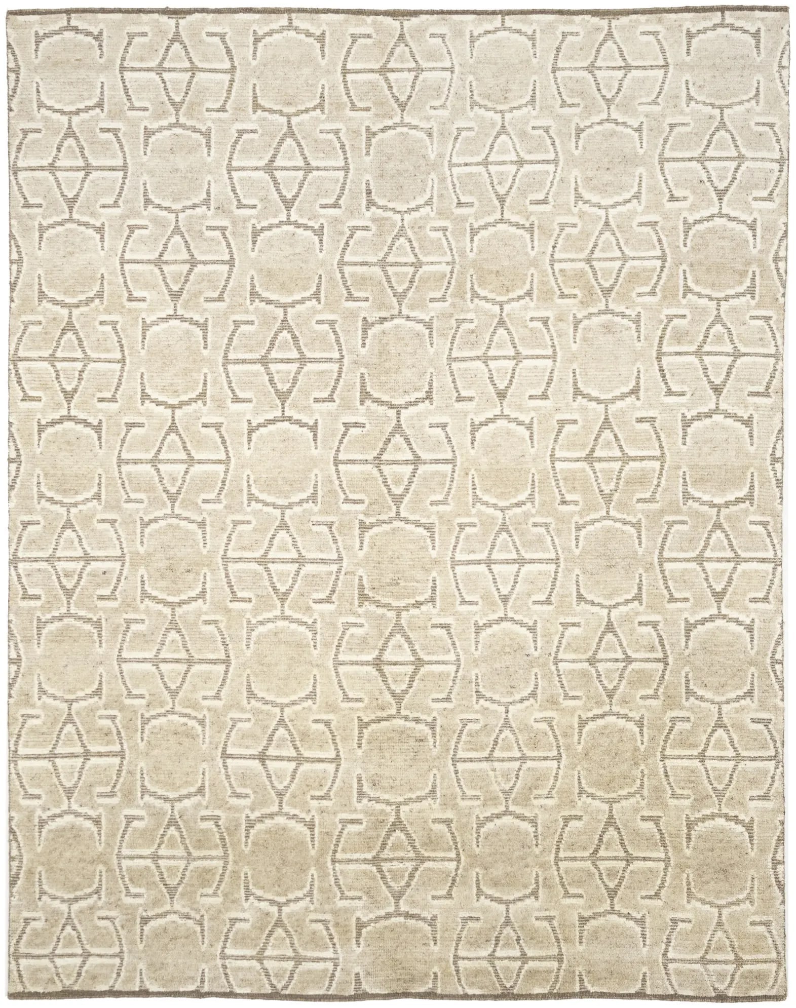 Beige Geometric 8X10 Oriental Modern Rug: Title: Beige Geometric 8X10 Oriental Modern RugDescription:Handmade 8X10 Beige Oriental rug made with vegetable dyes (fine wool pile and cotton foundation), superior knot count, and appealing ancient
