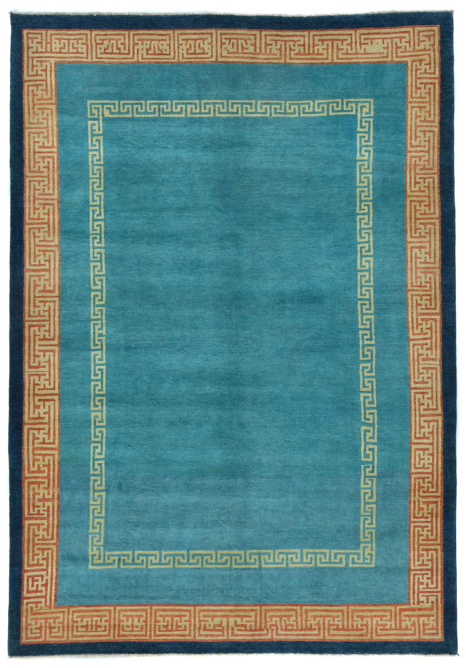 Blue Bordered Modern 6X9 Kazak Pakistan Rug: Title: Blue Bordered Modern 6X9 Kazak Pakistan RugDescription:Hand Knotted 6X9 blue Oriental rug made with vegetable dyes (fine wool pile and cotton foundation), exceptional knot count, and appealing