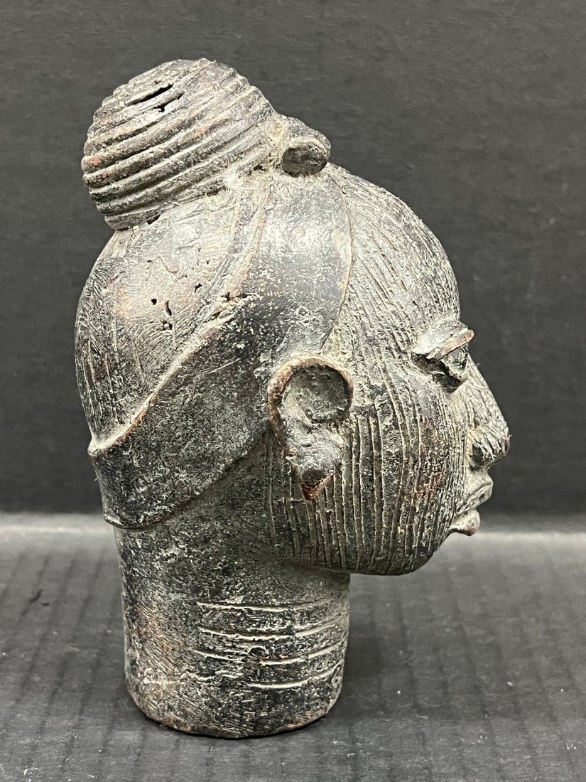 Benin Bronze Head Sculpture - 6