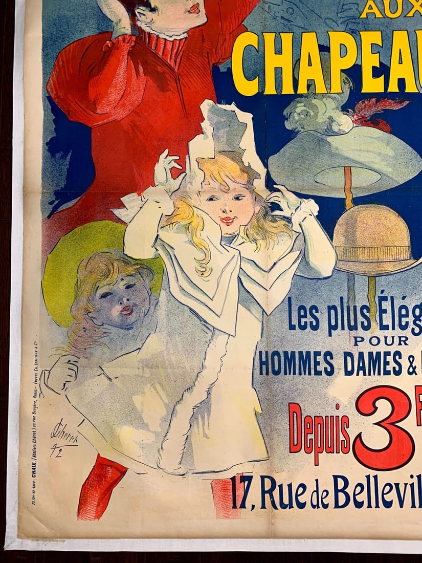 Halle Aux Chapeaux - Art By Cheret (1888) 34.4x48.8 French Advertising Poster LB - 6