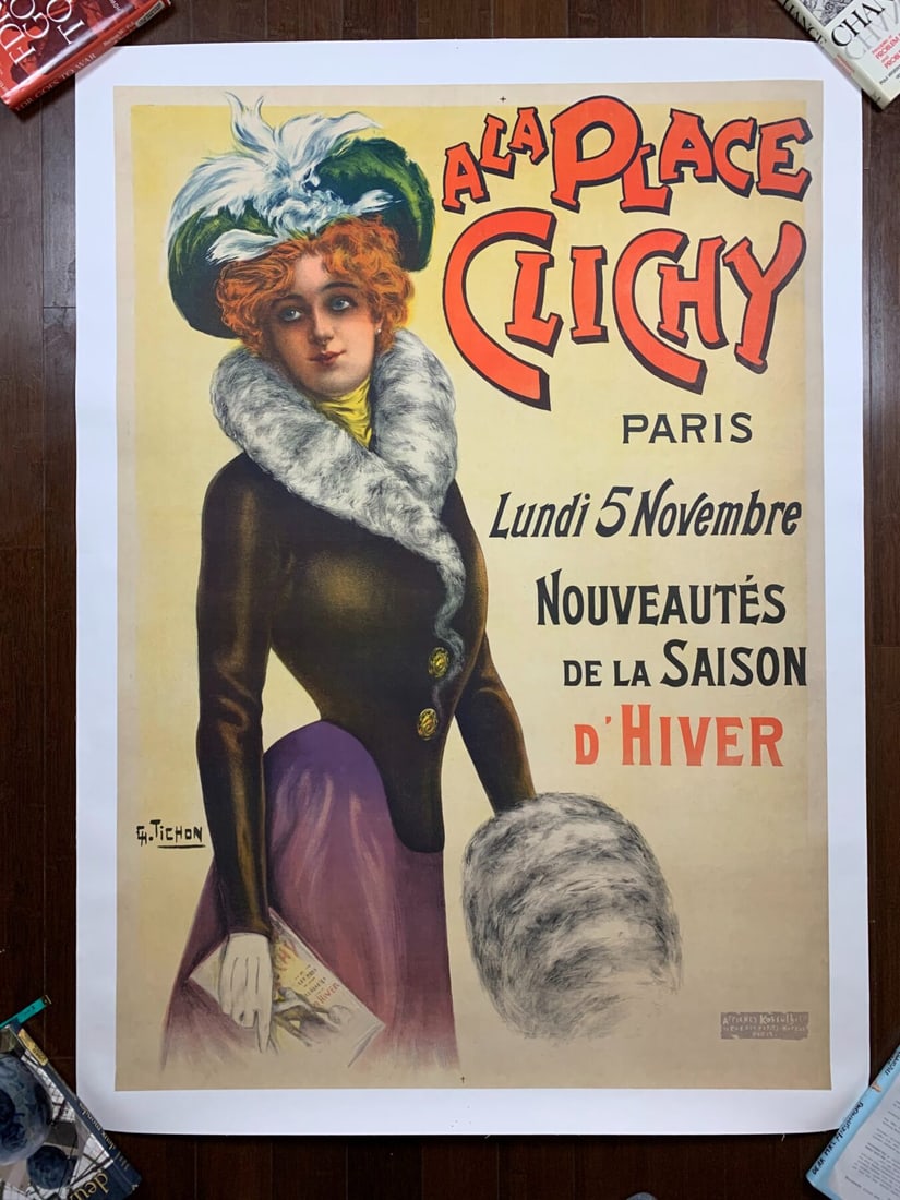 A La Place Clichy - Art By Charles Tichon (1898) 35.75x50.5 French Advertising Poster LB: Title: A La Place Clichy - Art By Charles Tichon (1898) 35.75x50.5 French Advertising Poster LB Description: A La Place Clichy - Art By Charles Tichon (1898) 35.75x50.5 French Advertising Poster LB\n\