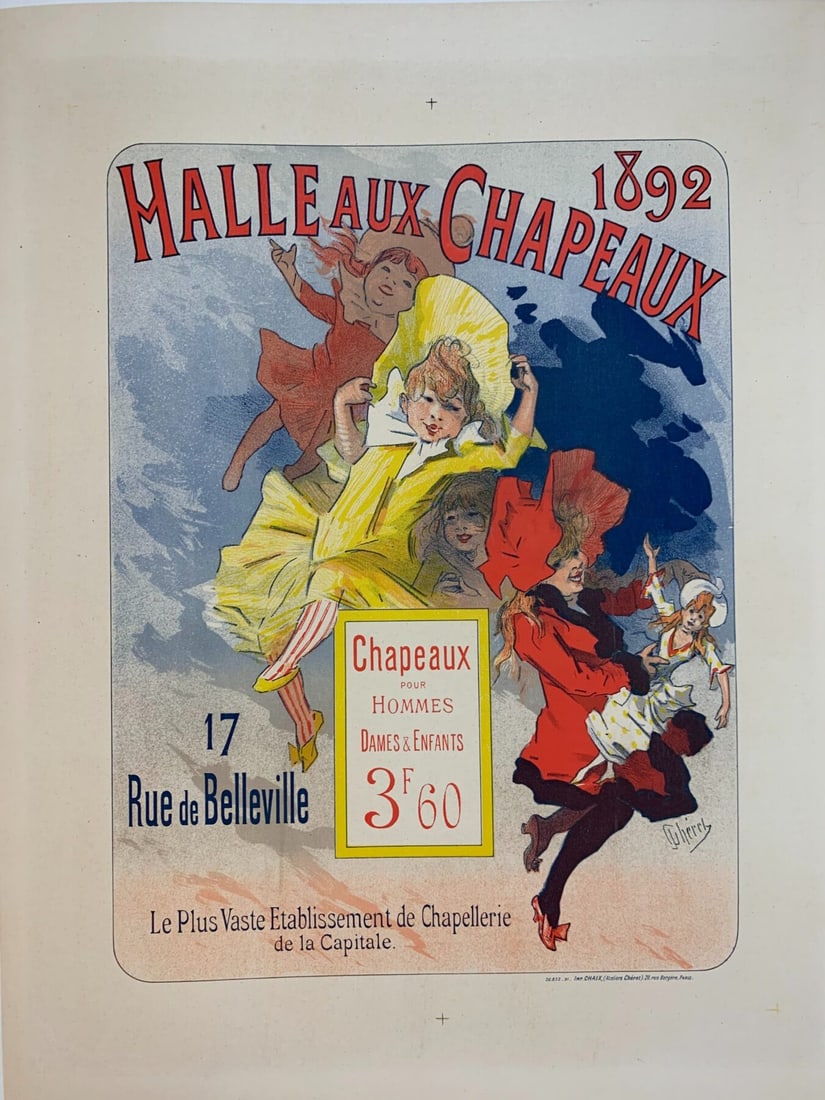Halle Aux Chapeaux - Very Rare - Art By Cheret (1892) 15.25x18.75 French Lithograph LB - 2