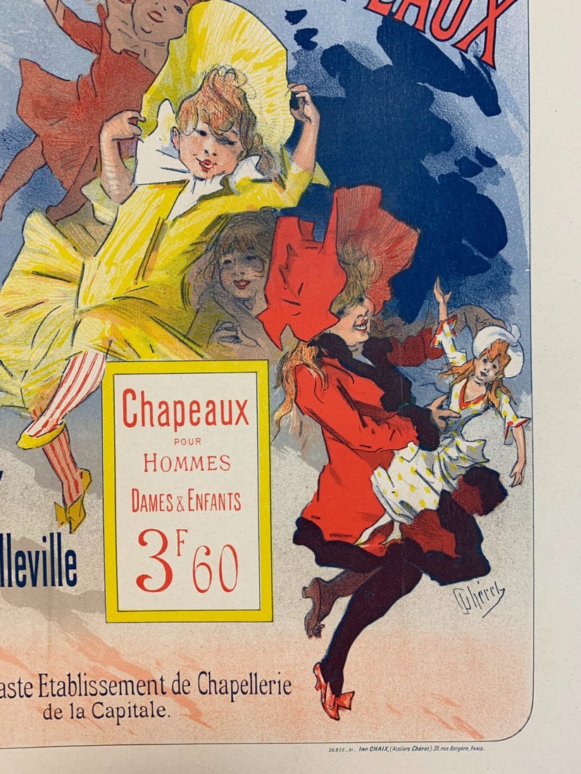 Halle Aux Chapeaux - Very Rare - Art By Cheret (1892) 15.25x18.75 French Lithograph LB - 4
