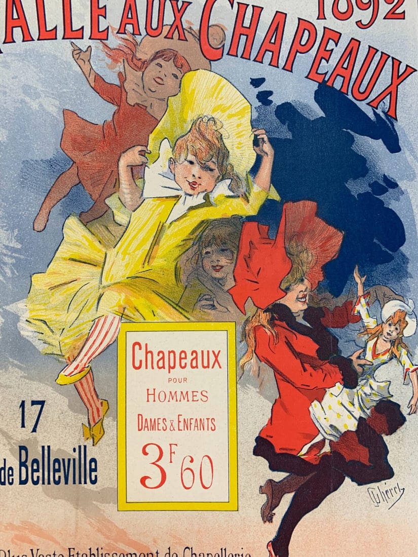 Halle Aux Chapeaux - Very Rare - Art By Cheret (1892) 15.25x18.75 French Lithograph LB - 5