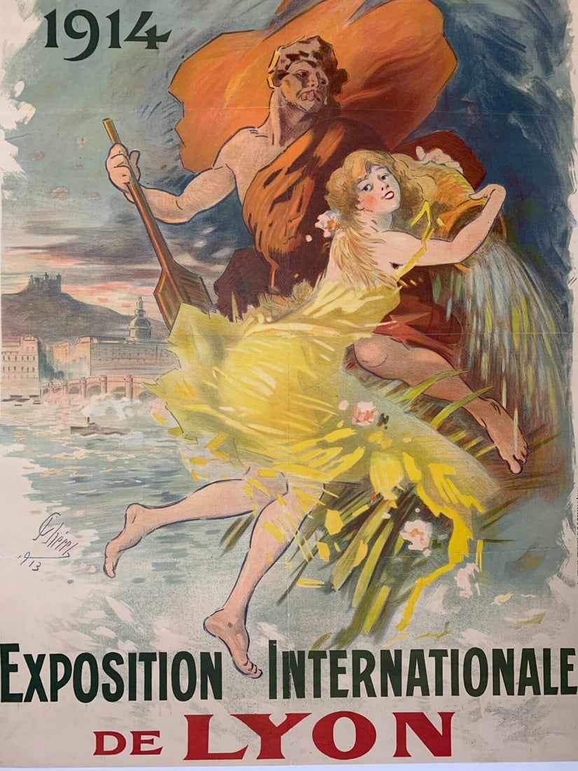 Exposition Nationale De Lyon - Art By Cheret (1914) 29.125x40.125 French Lithograph Poster LB - 8
