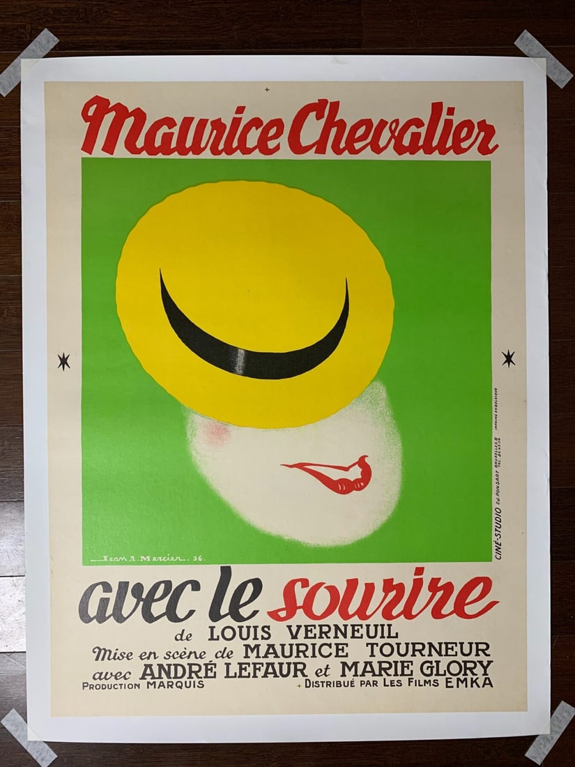 Maurice Chevalier - Art By Jean Mercier (1936) 24.25x32.25 French Movie Poster LB - 2