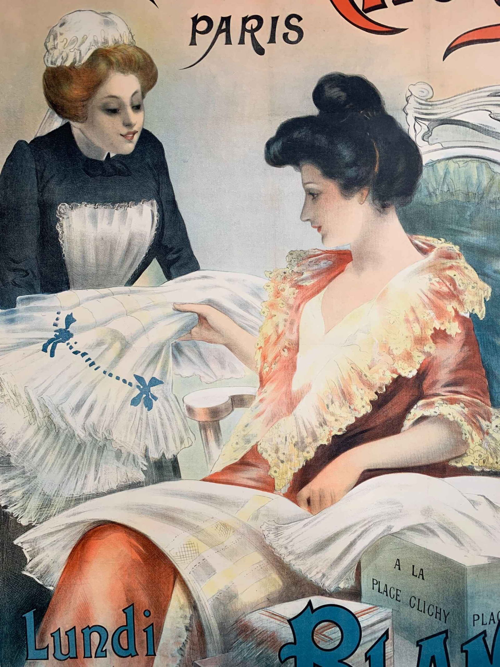 A La Place Clichy Blanc - Art by Tichon (1894) 35x39 French Advertising Poster LB - 6