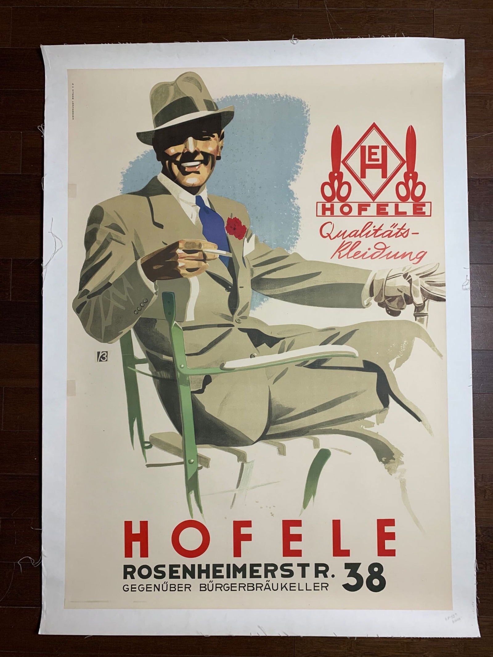 Hofele Clothing - Art by B (1930's) 33x47.5 German Advertising Poster LB: Title: Hofele Clothing - Art by B (1930's) 33x47.5 German Advertising Poster LB Description: Hofele Clothing - Art by B (1930's) 33x47.5 German Advertising Poster LB\n\nPlease refer to the attached