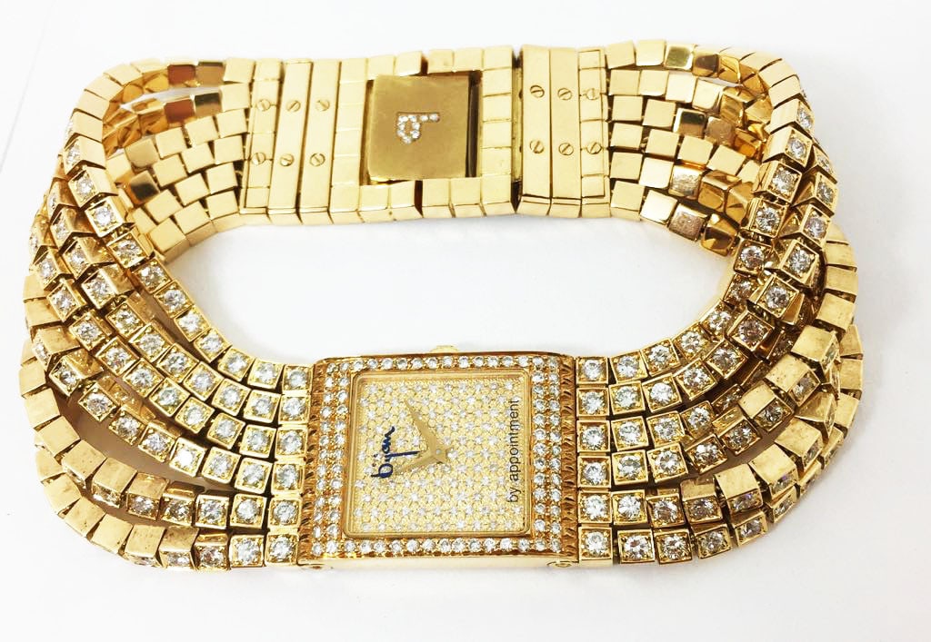 18k Yellow Gold BIJAN Ladies watch w/16ct Diamonds 25 pc out 100* EXLNT - 4