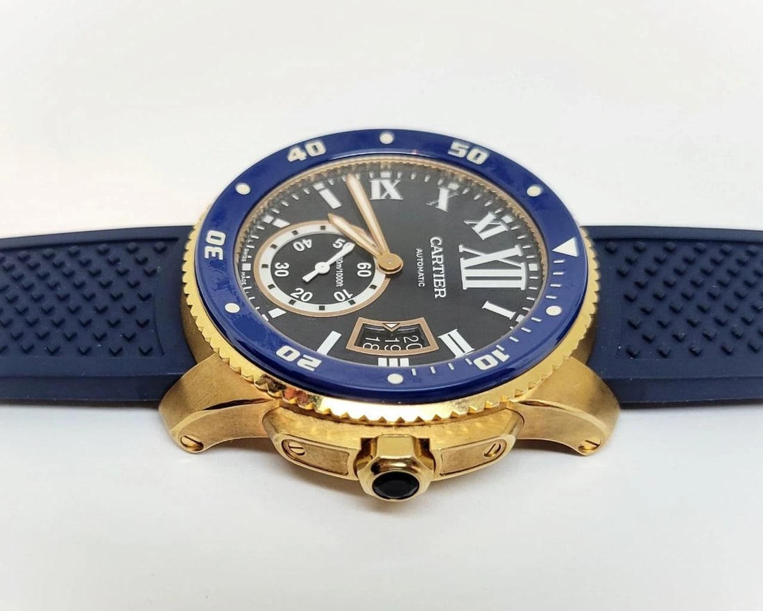 18k Rose CARTIER CALIBRE Blue Dial Automatic Mens Watch Ref 3730* 42MM EXLNT - 6