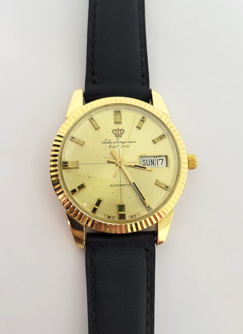 Vintage 18k JULES JURGENSEN Automatic DAY DATE Watch Cal N71693 c.1960s RARE - 10