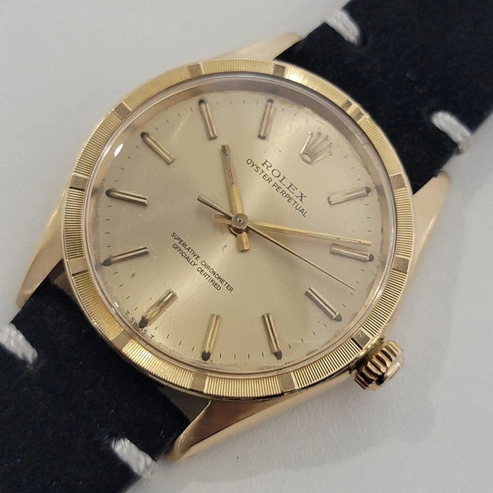 Rolex Oyster Perpetual Ref 1007 34mm 1960s 18k Solid Gold Mens Automatic RA438B: Title:Rolex Oyster Perpetual Ref 1007 34mm 1960s 18k Solid Gold Mens Automatic RA438B Description:Vintage classic, Men's Rolex Oyster Perpetual Datejust Ref. 1603 automatic, c.1968, in excellent worki