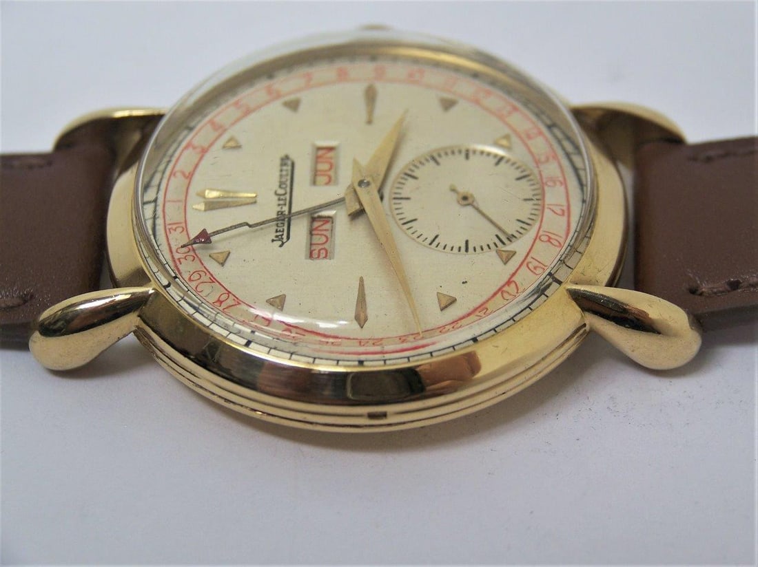 Vintage 18k Gold JAEGER-LeCOULTRE Triple Calendar Winding Mens Watch 1940s EXLNT - 12