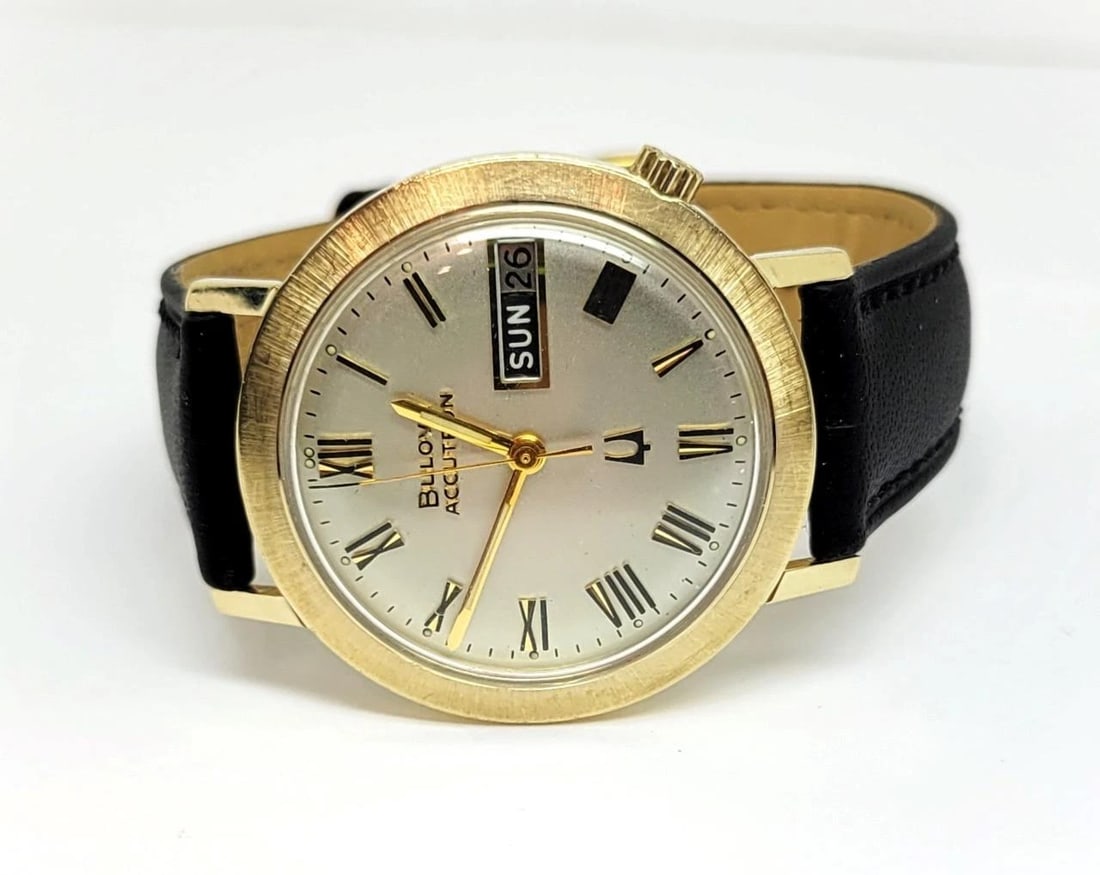 Vintage Mens 14k GF BULOVA ACCUTRON Date Watch 1973* EXLNT* SERVICED - 2