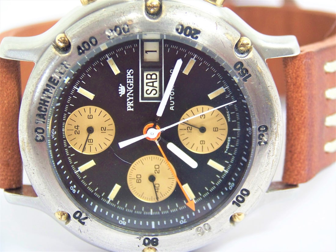 Vintage S/Steel PRYNGEPS Chronograph Automatic Day Date Watch 4025 c.1970s* EXLNT* SERVICED - 4