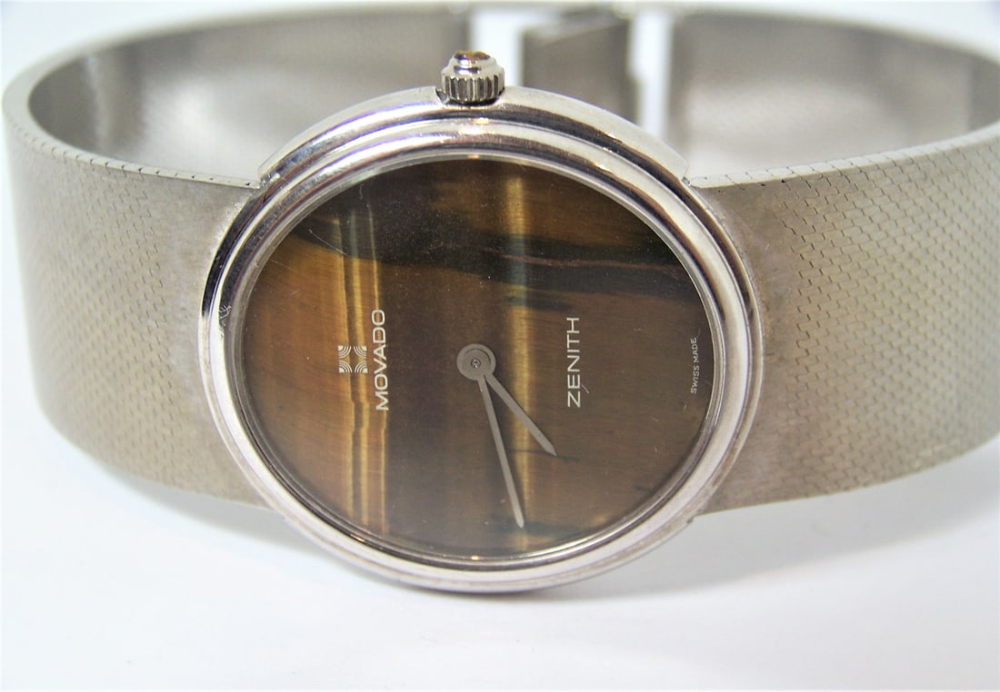 Solid 18k White Gold MOVADO by ZENITH Mens Watch TIGER Eye Dial* EXLNT - 2