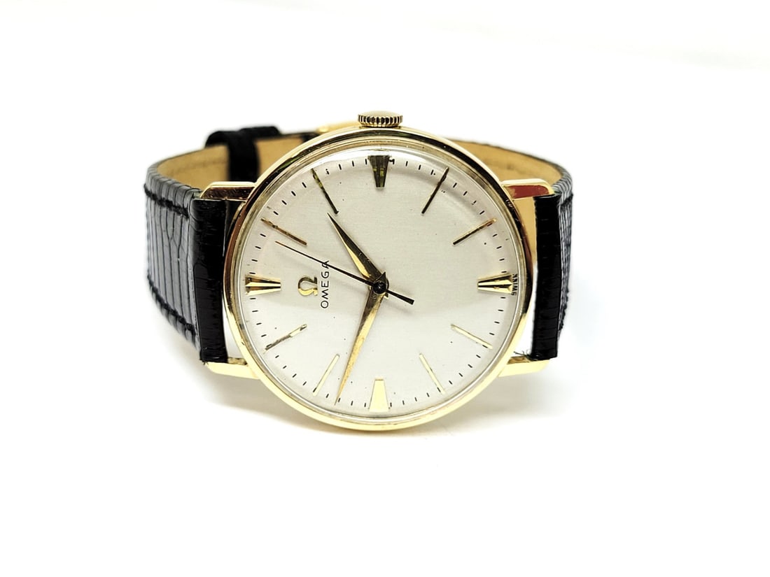 Vintage Mens 18k Gold OMEGA Winding Watch Cal 520 S-6585 c.1958 EXLNT SERVICED - 2