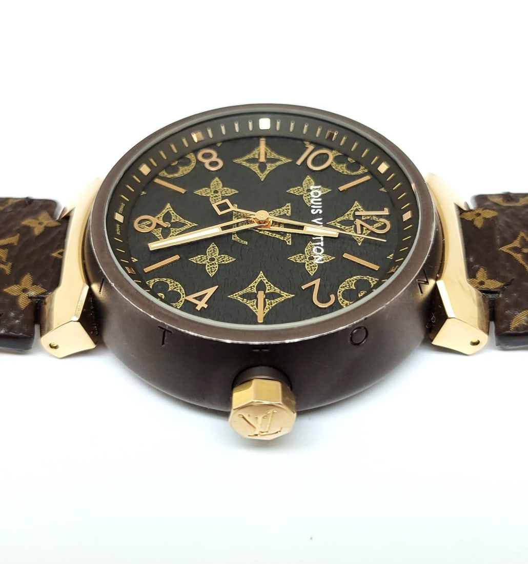 LOUIS VUITTON Watch TAMBOUR GM 38MM QA139 Quartz S/Steel PVD & 18k Rose Gold - 7