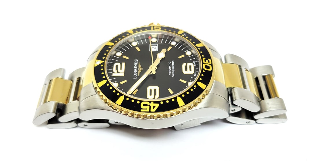 Mens Two Tone S/Steel LONGINES Hydro Conquest Automatic Black Dial Watch L3.742.3 - 10