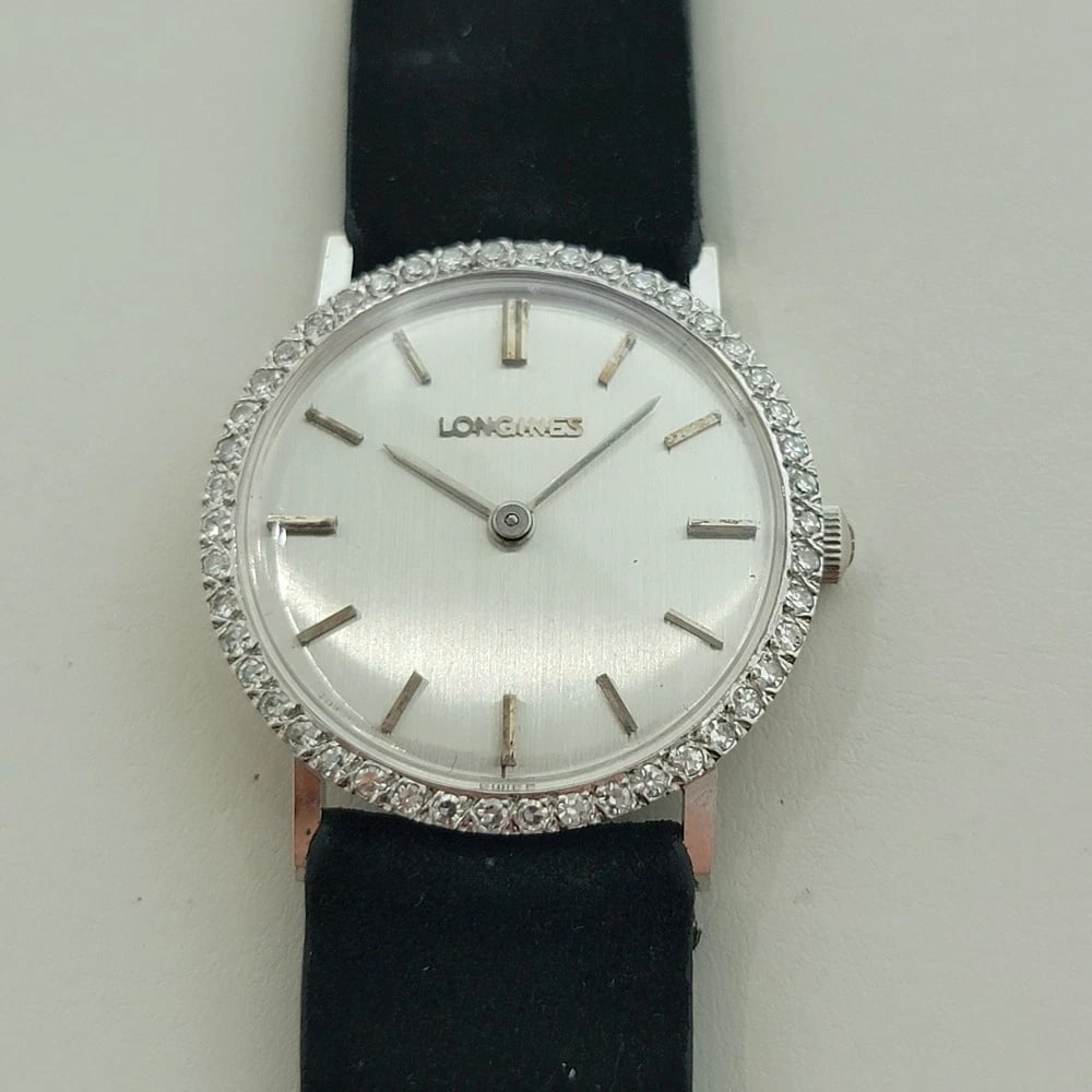 Longines 14k White Gold 28mm 1960s Ladies Cocktail Diamond Hand Wind Watch RA654 (1 of 14)