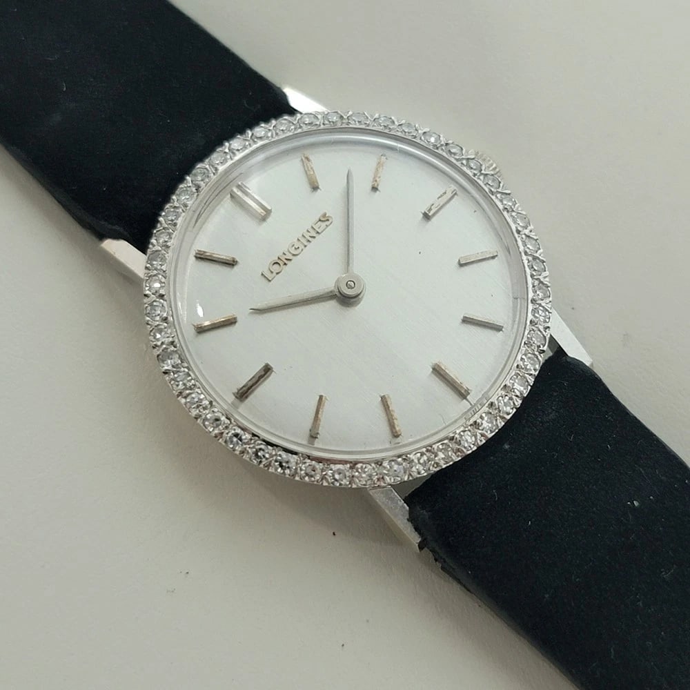 Longines 14k White Gold 28mm 1960s Ladies Cocktail Diamond Hand Wind Watch RA654 - 3