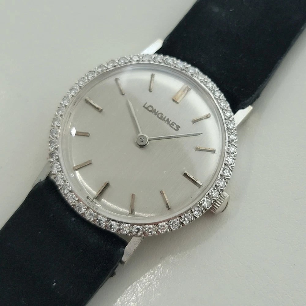Longines 14k White Gold 28mm 1960s Ladies Cocktail Diamond Hand Wind Watch RA654 - 4