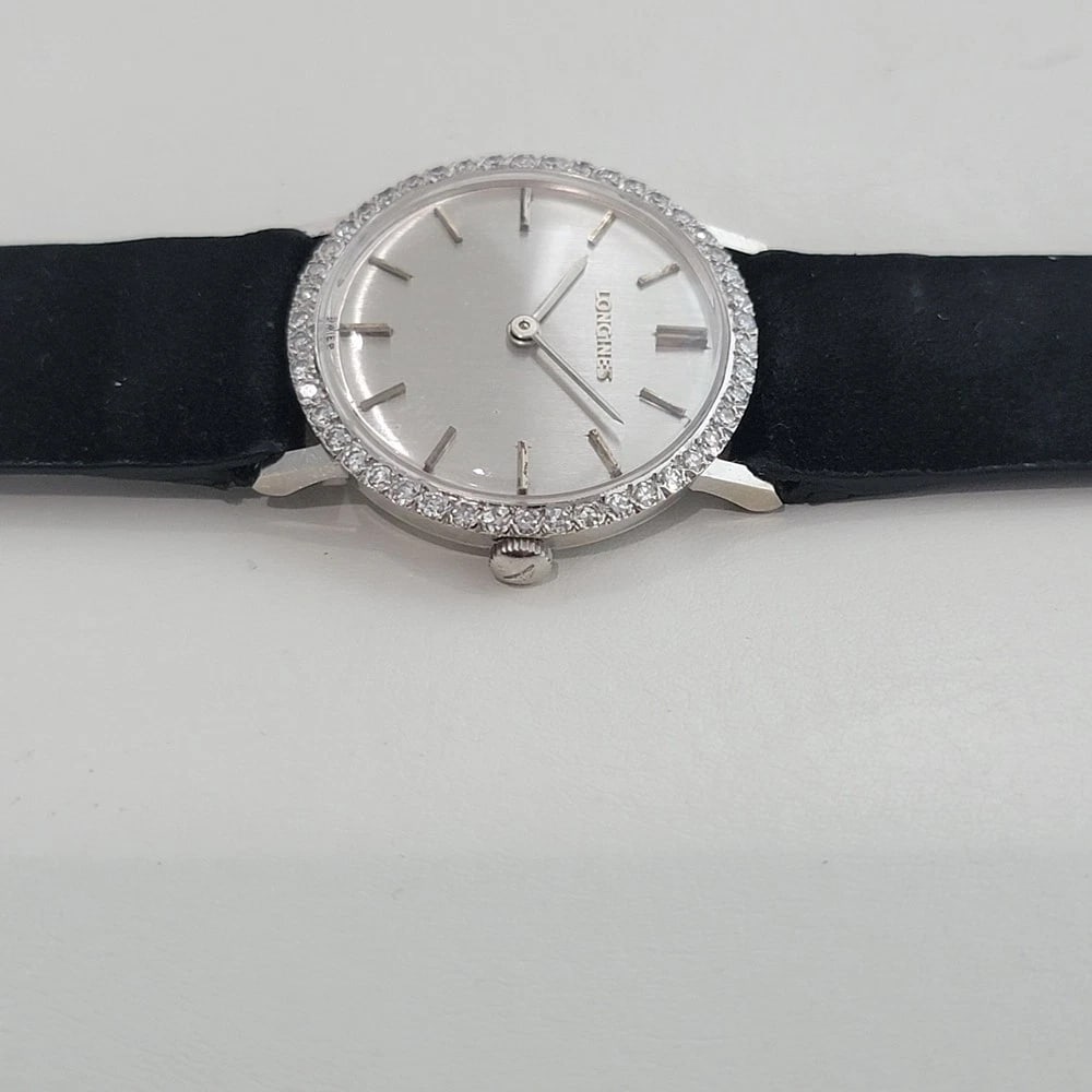 Longines 14k White Gold 28mm 1960s Ladies Cocktail Diamond Hand Wind Watch RA654 - 5
