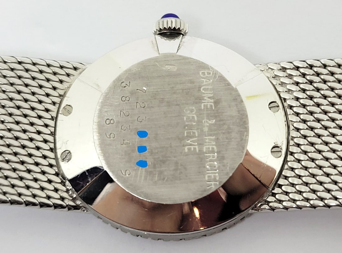 Solid 18k White Gold BAUME & MERCIER Ladies Dress Watch w/Diamonds Ref 38234 9 - 7