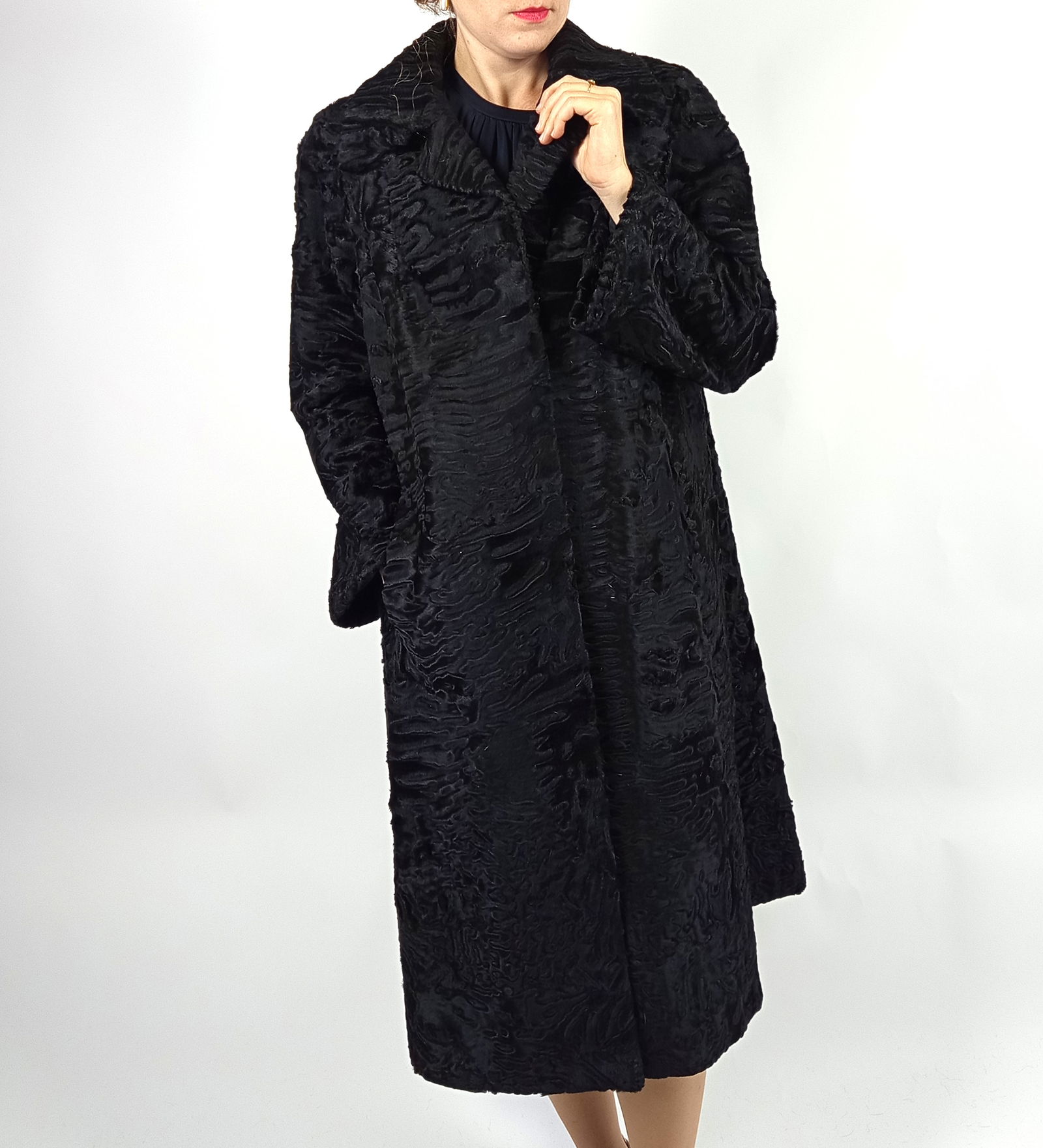 BLACK PERSIAN LAMB FUR COAT EU: XL ; US: 18 - 8
