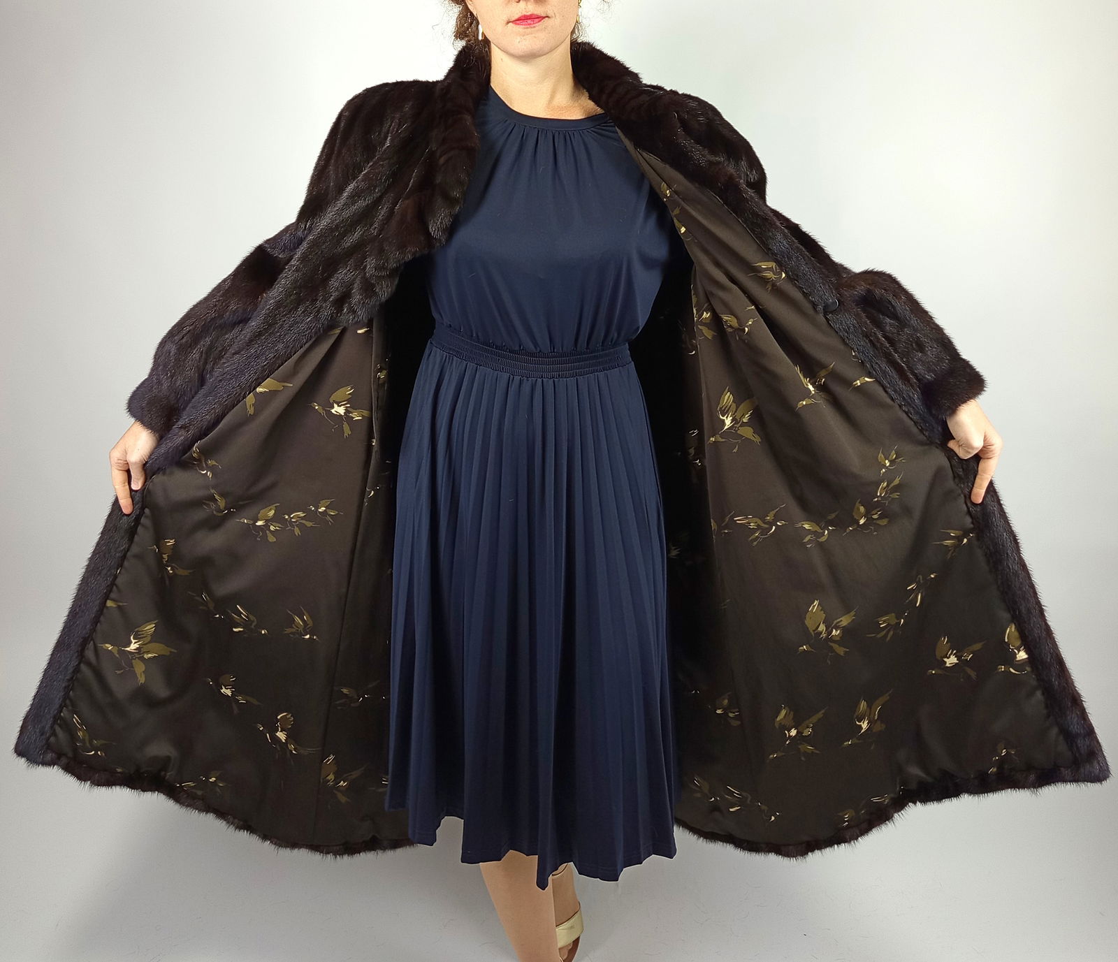 LONG BROWN MINK FUR COAT EU: XL ; US: 20 - 10