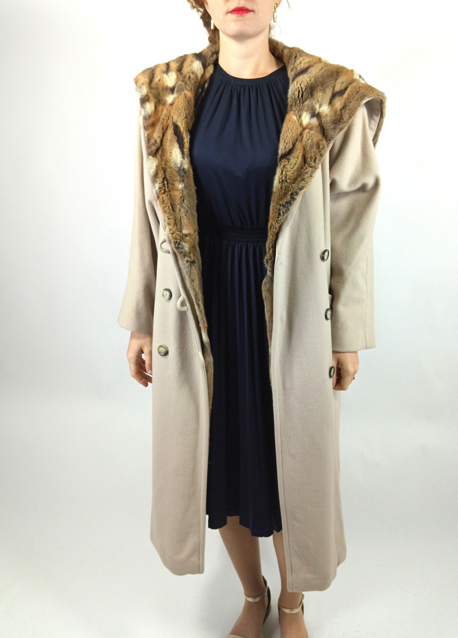 WOOL & CASHMERE BLEND FUR COAT EU: XL ; US: 20 - 10