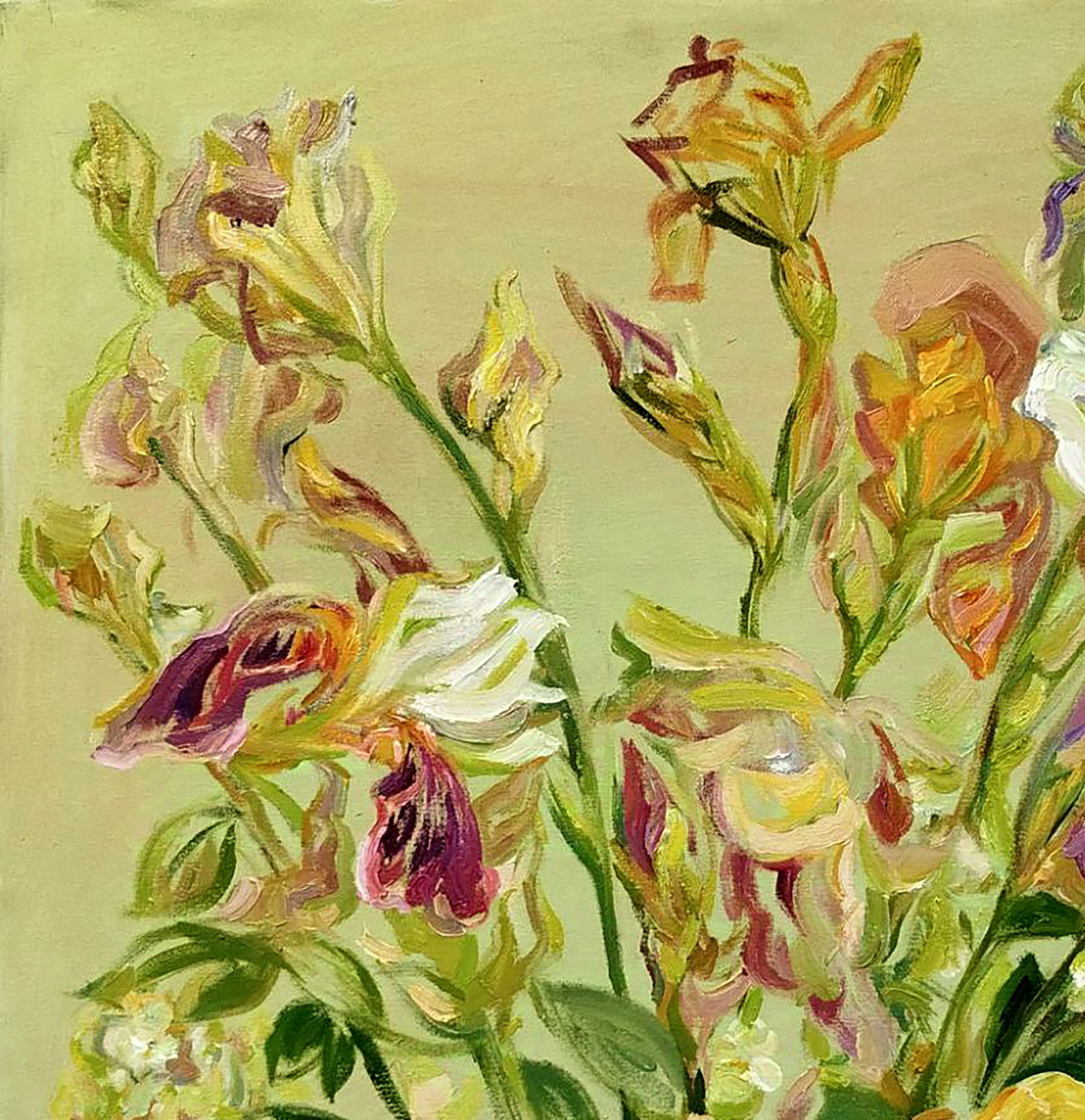 Oil painting Irises on a light green background Leonid Pavlenko - 2