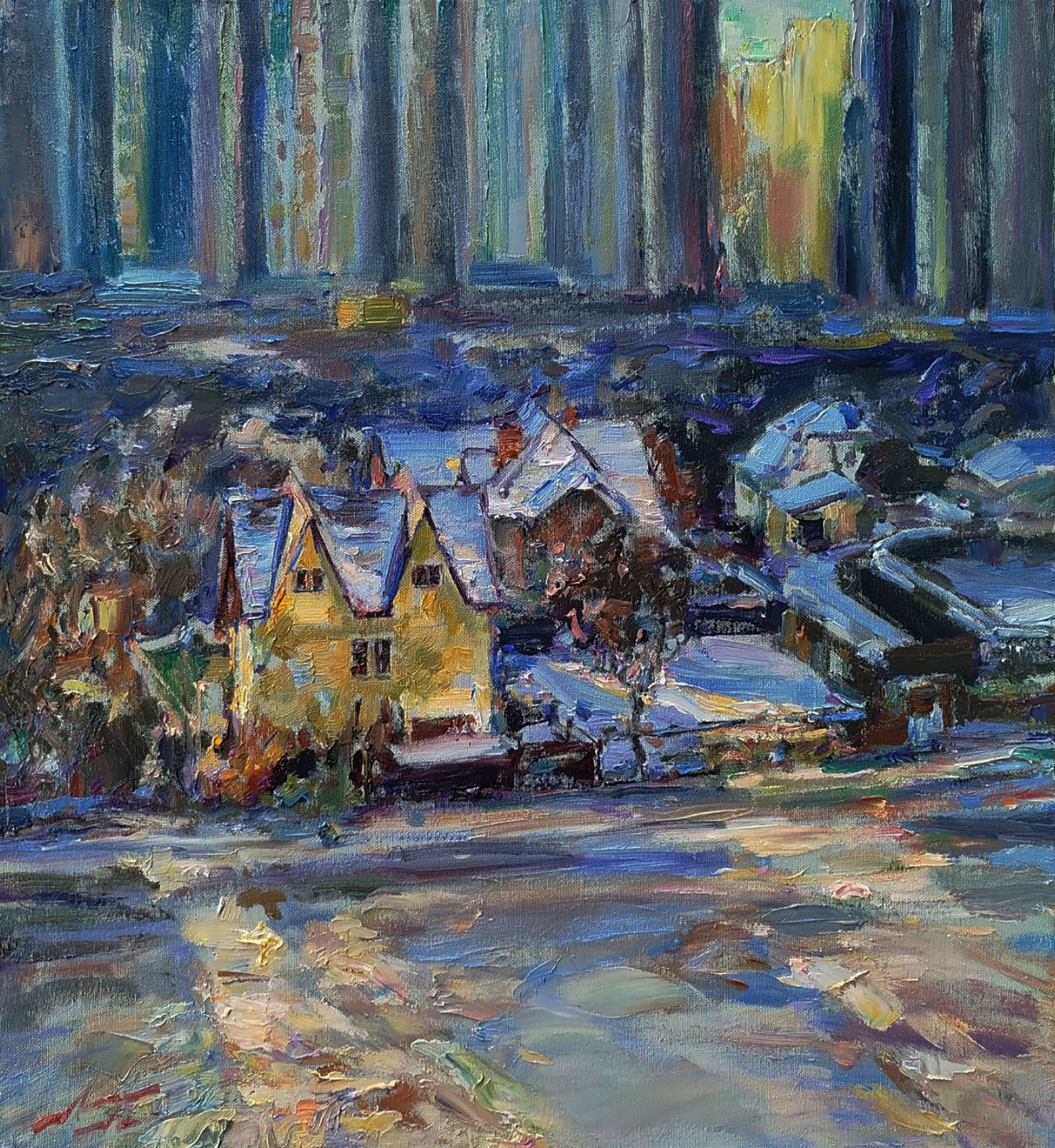 Oil painting On the outskirts of the city Leonid Pavlenko: Title: Oil painting On the outskirts of the city Leonid Pavlenko Description: 148PAVL Painter: Leonid Pavlenko Size: 55x50 cm/21.65x19.68 inches Components: oil, canvas Original painting CONDITION: ex