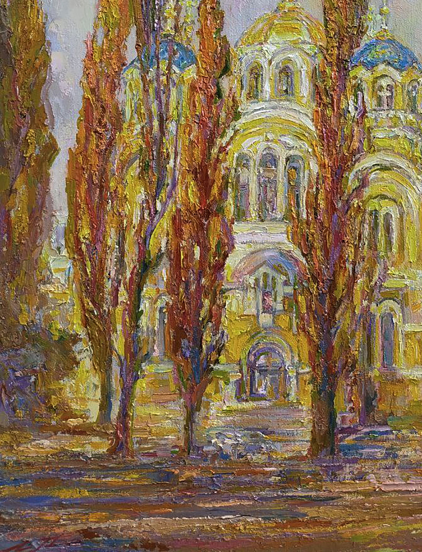 Oil painting Warm autumn near the cathedral Leonid Pavlenko - 4