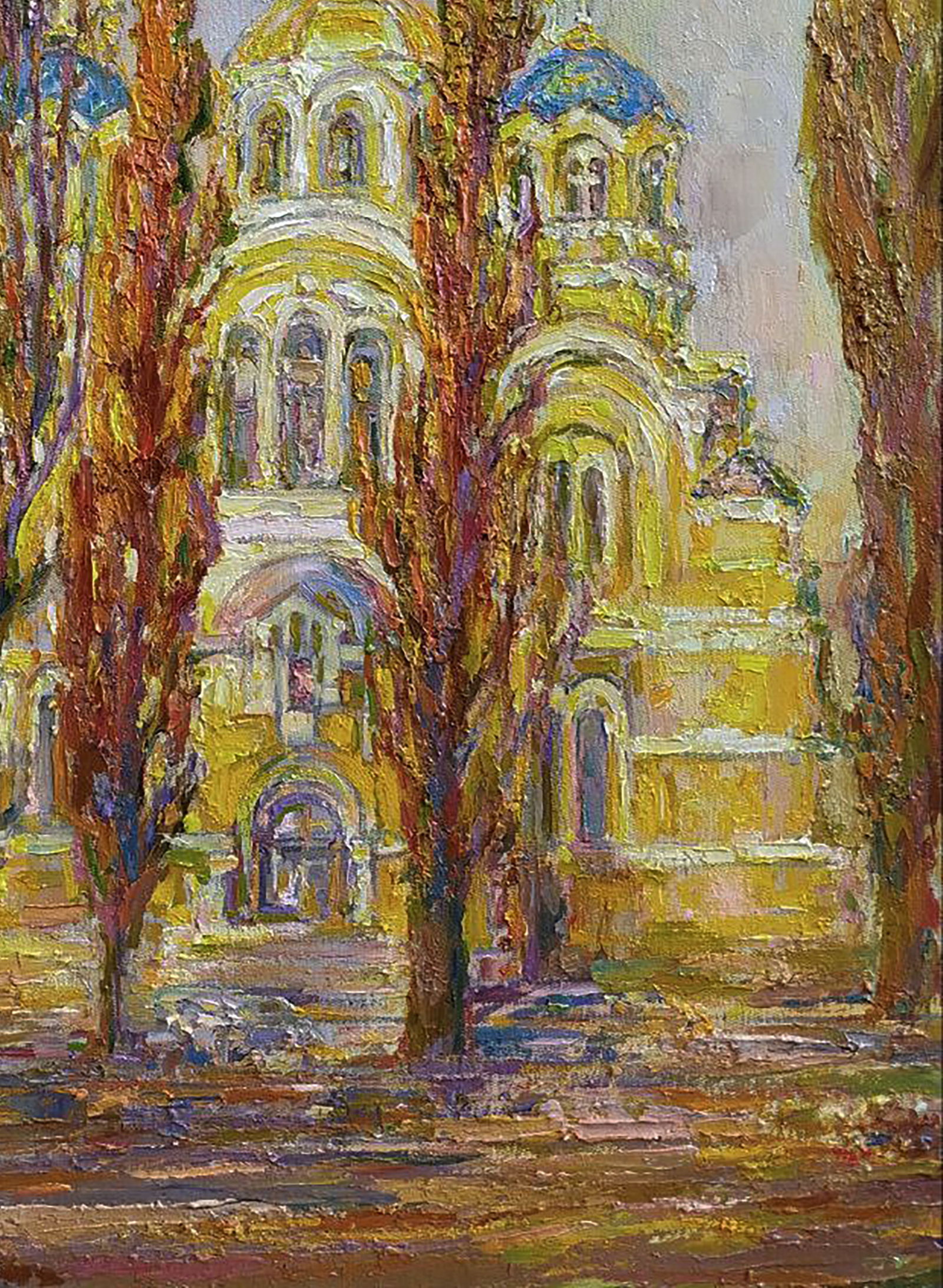 Oil painting Warm autumn near the cathedral Leonid Pavlenko - 5