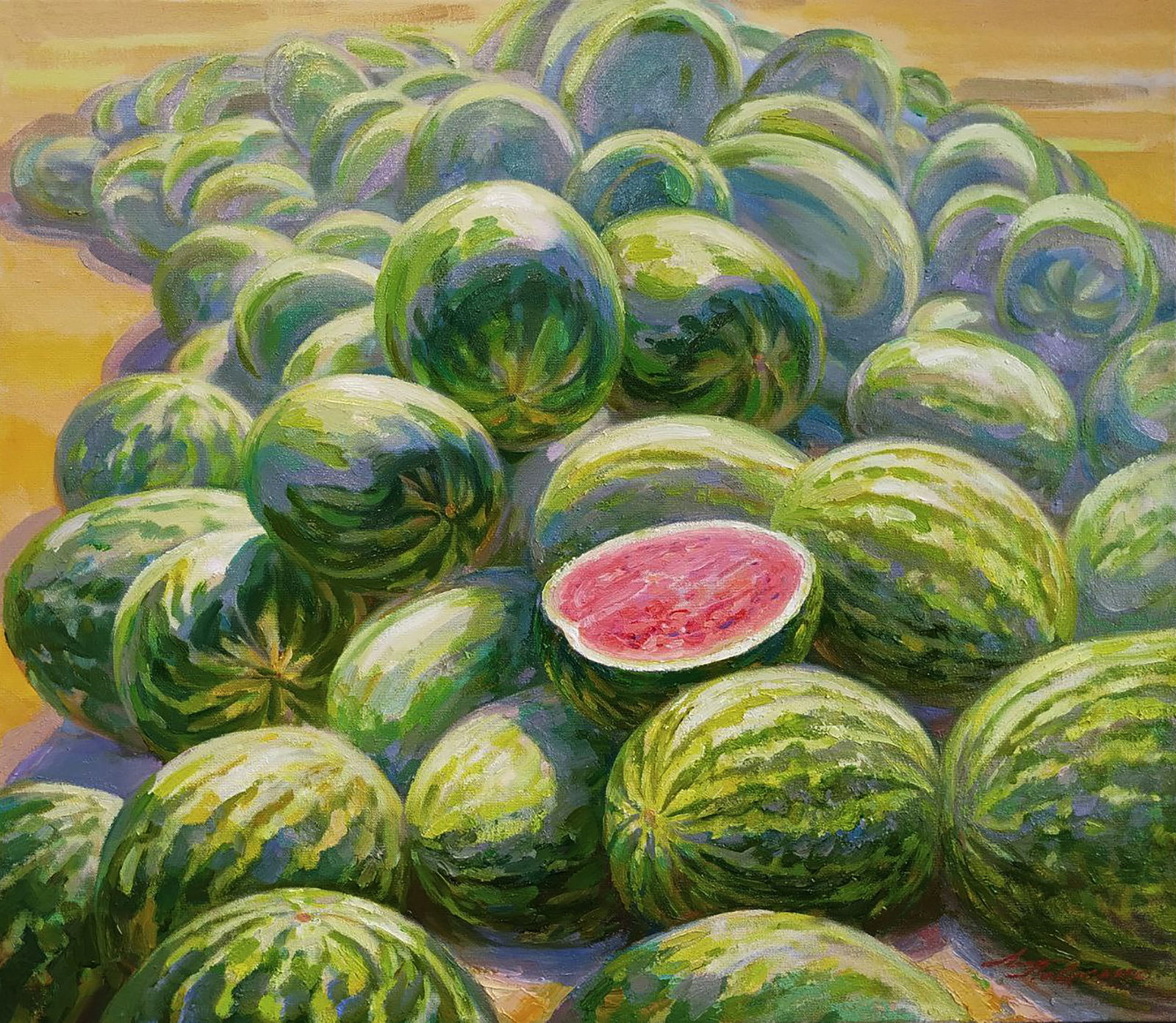 Oil painting Watermelon harvest Leonid Pavlenko: Title: Oil painting Watermelon harvest Leonid Pavlenko Description: 155PAVL Painter: Leonid Pavlenko Size: 65x75 cm/25.59x29.52 inches Components: oil, canvas Original painting CONDITION: excellent AR