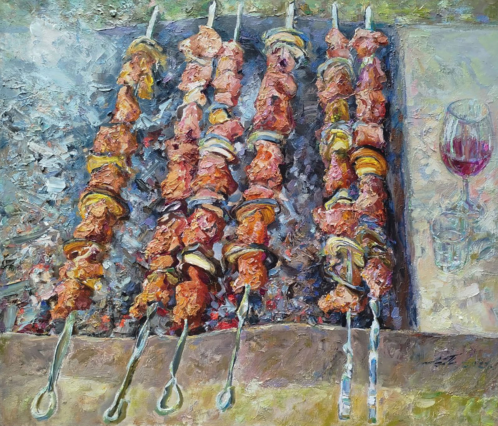 Oil painting A glass of pink Leonid Pavlenko: Title: Oil painting A glass of pink Leonid Pavlenko Description: 159PAVL Painter: Leonid Pavlenko Size: 60x70 cm/23.62x27.55 inches Components: oil, canvas Original painting CONDITION: excellent 