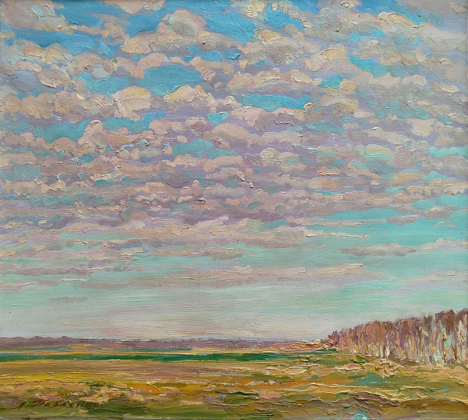 Oil painting Spring expanses of fields Leonid Pavlenko: Title: Oil painting Spring expanses of fields Leonid Pavlenko Description: 167PAVL Painter: Leonid Pavlenko Size: 45x50 cm/17.71x19.68 inches Components: oil, canvas Original painting CONDITION: excel