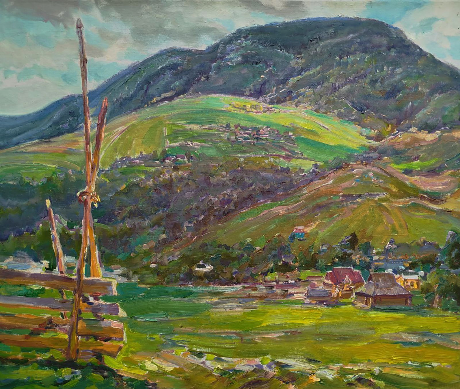 Oil painting Rural mountains Leonid Pavlenko: Title: Oil painting Rural mountains Leonid Pavlenko Description: 171PAVL Painter: Leonid Pavlenko Size: 50x60 cm/19.68x23.62 inches Components: oil, canvas Original painting CONDITION: excellent ARTIS