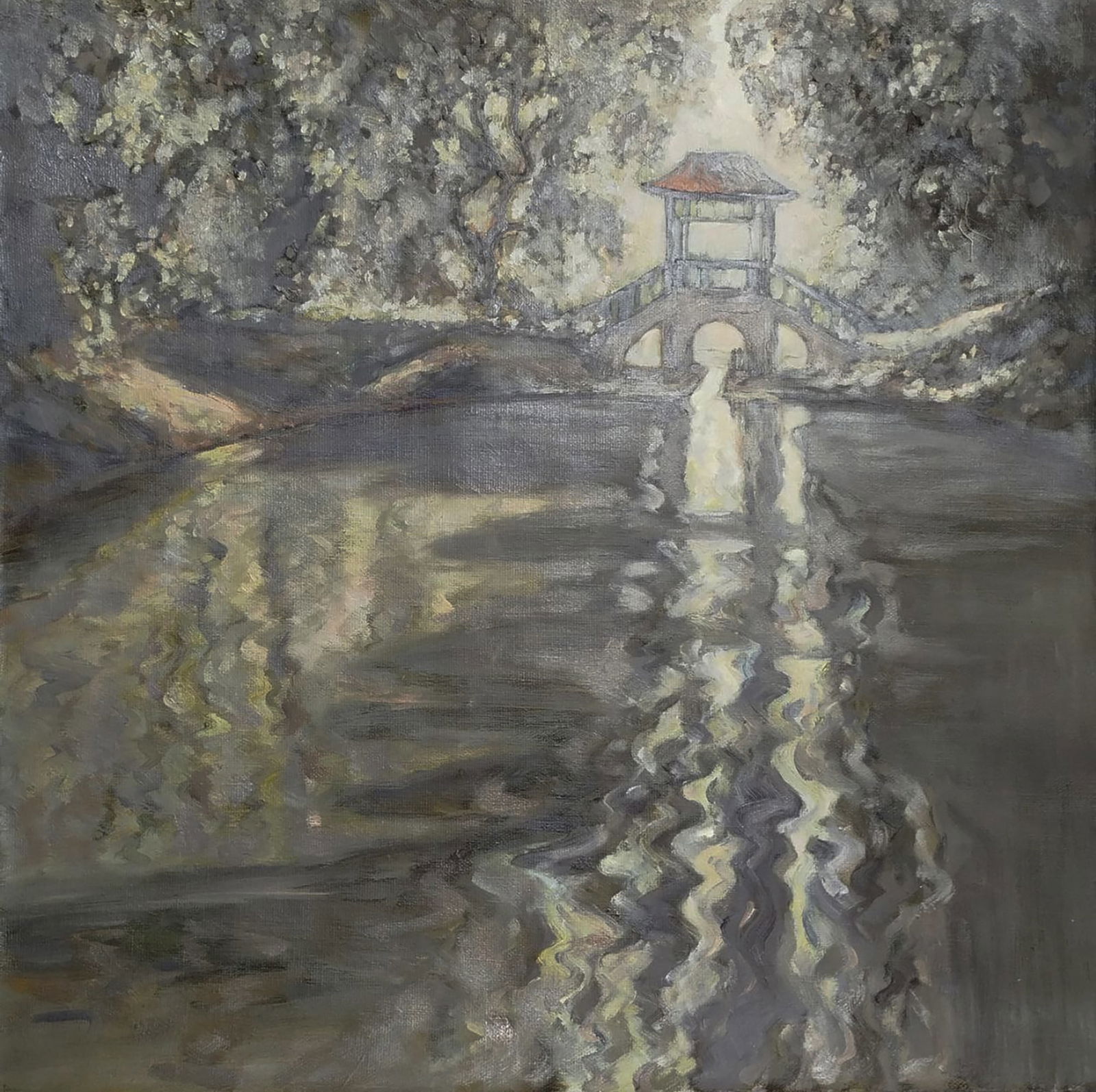 Oil painting Chinese bridge Leonid Pavlenko: Title: Oil painting Chinese bridge Leonid Pavlenko Description: 176PAVL Painter: Leonid Pavlenko Size: 60x60 cm/23.62x23.62 inches Components: oil, canvas Original painting CONDITION: excellent ARTIST