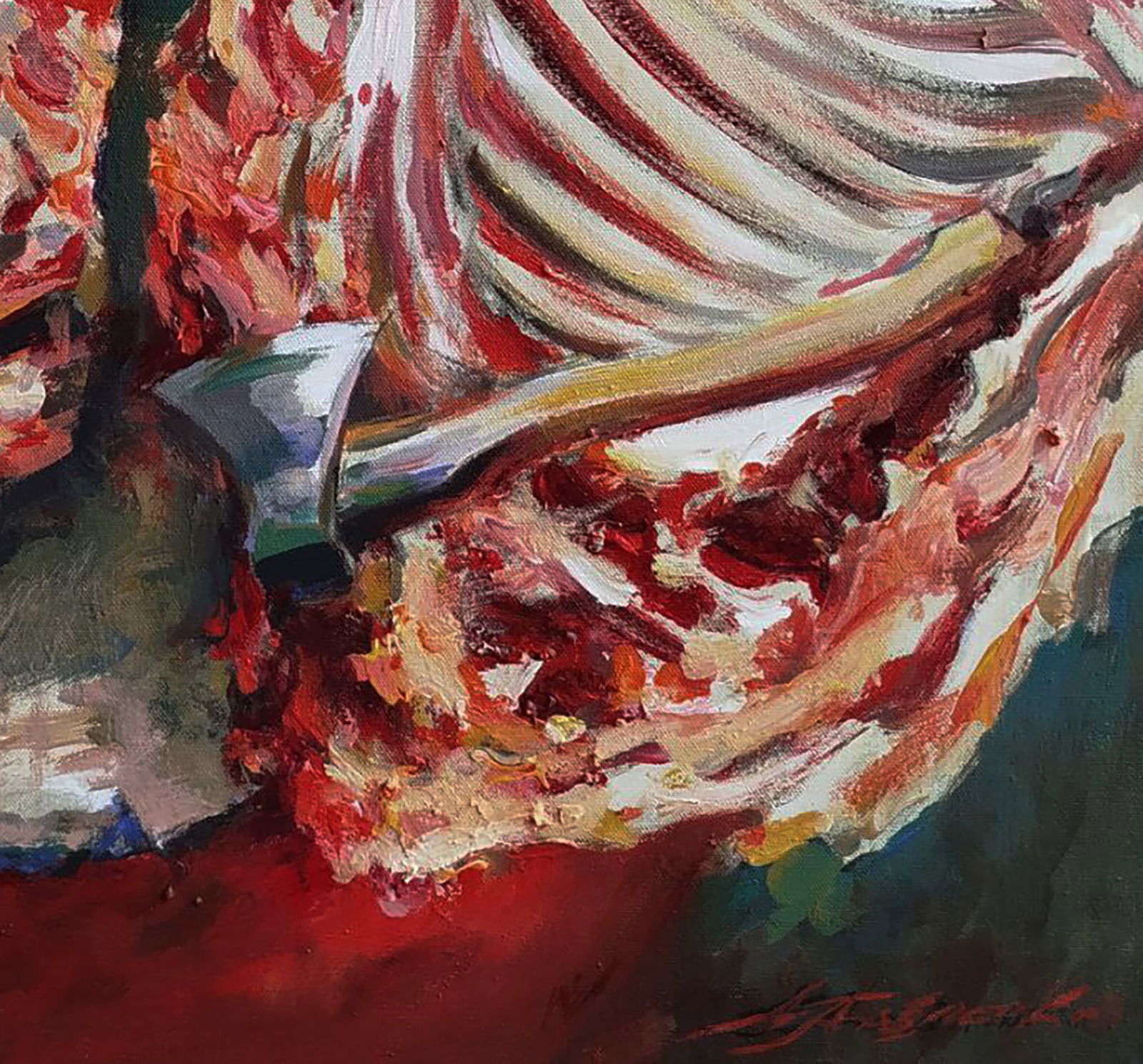 Acrylic painting Cutting meat Leonid Pavlenko - 2