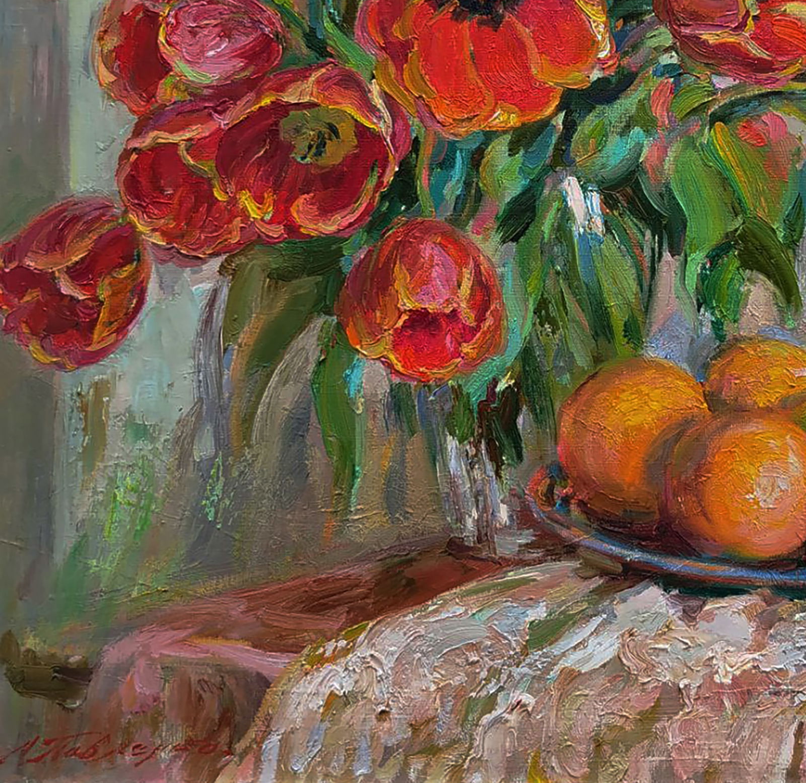 Oil painting Fruits with tulips Leonid Pavlenko - 3