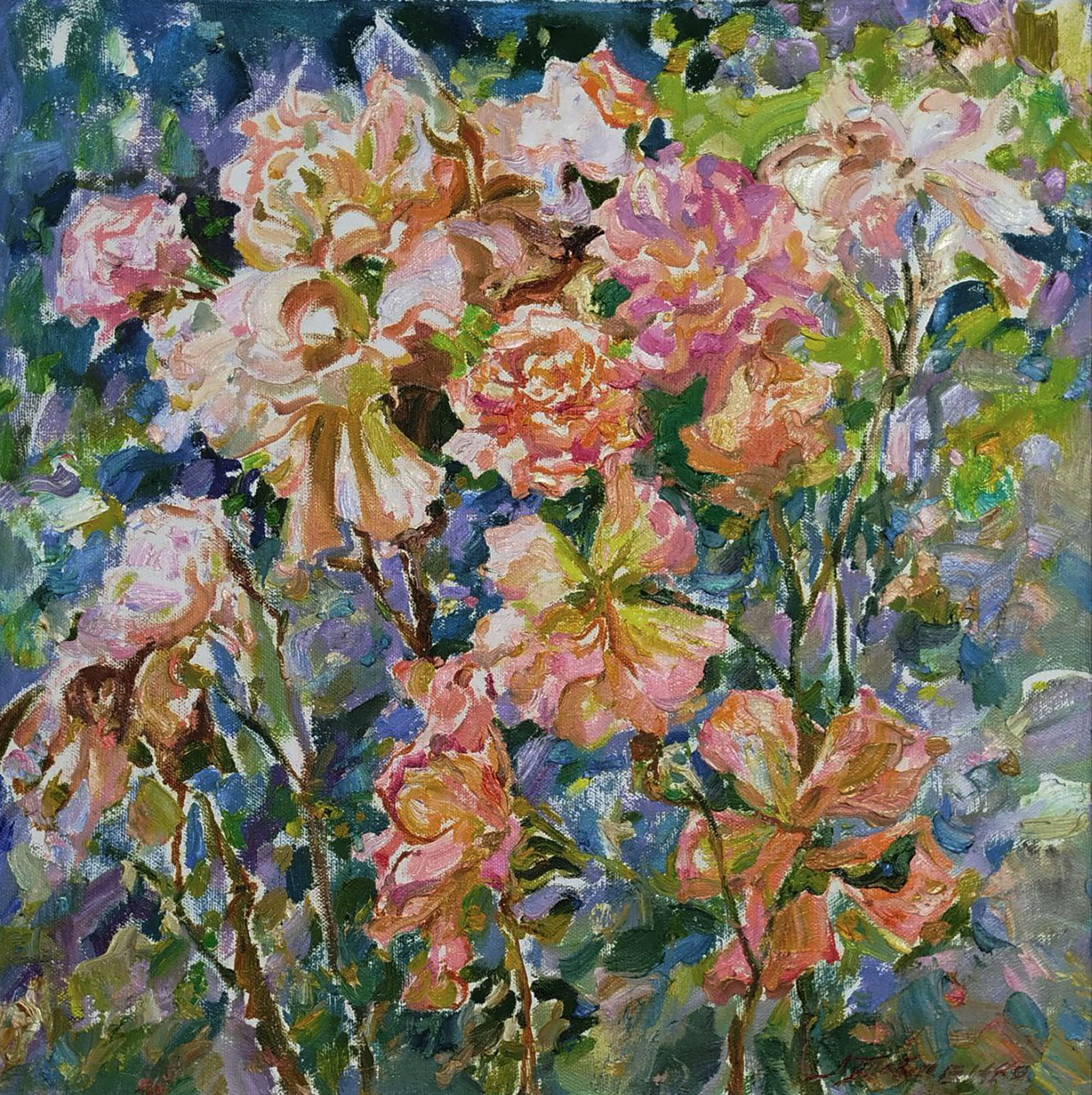 Oil painting Blooming rose bush Leonid Pavlenko: Title: Oil painting Blooming rose bush Leonid Pavlenko Description: 190PAVL Painter: Leonid Pavlenko Size: 50x50 cm/19.68x19.68 inches Components: oil, canvas Original painting CONDITION: excellent AR