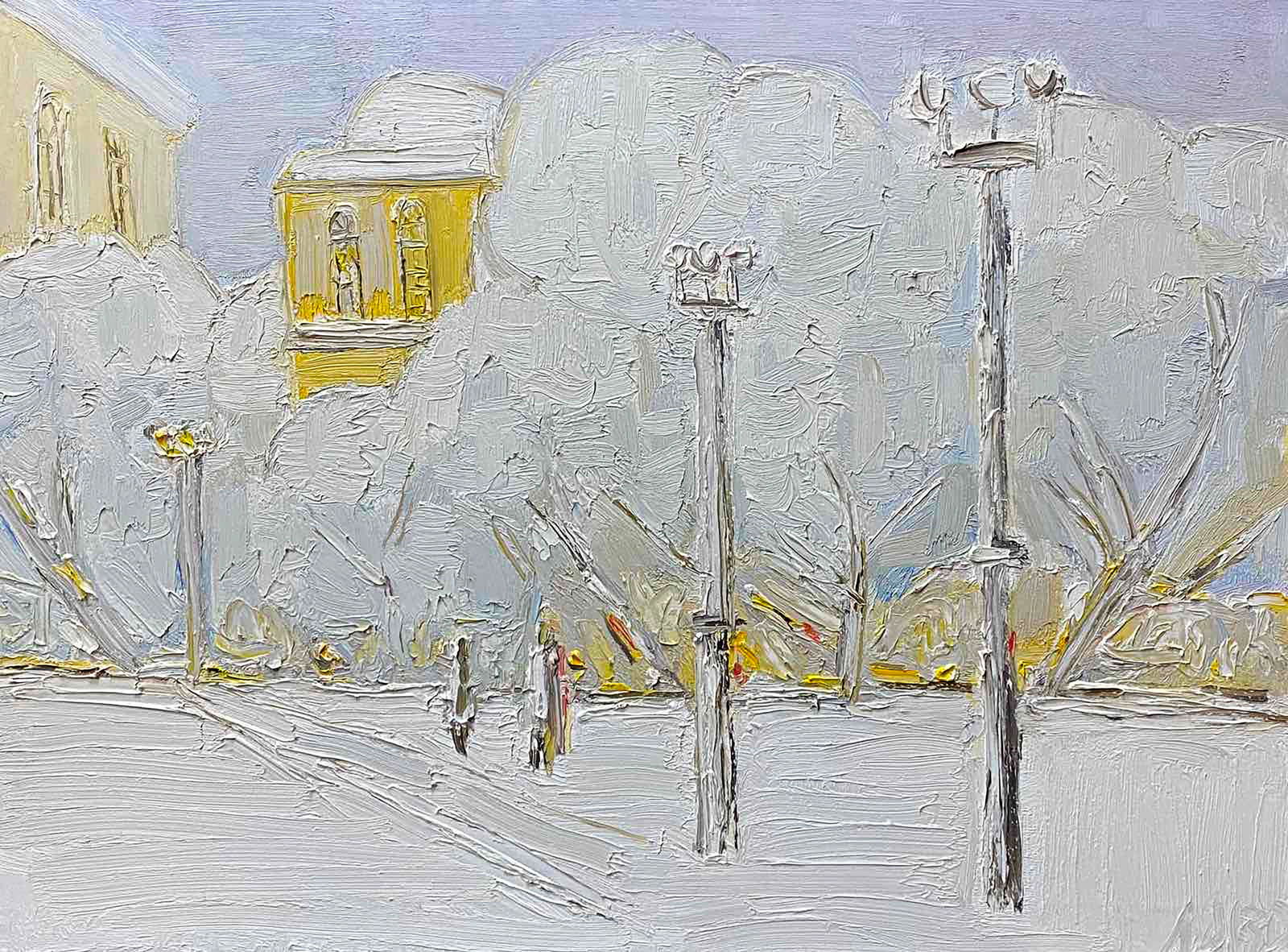 Oil painting Winter city Anatoly Lavrenko: Title: Oil painting Winter city Anatoly Lavrenko Description: 22POLT Painter: Anatoly Lavrenko Size: 60x80 cm/23.62x31.49 inches Components: oil, canvas Original painting CONDITION: excellent 