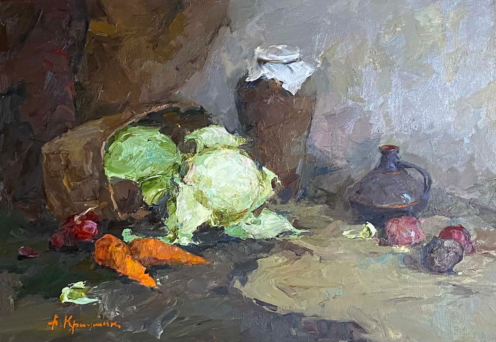 Oil painting There will be borscht Alexander Kriushin: Title: Oil painting There will be borscht Alexander Kriushin Description: 40POLT Painter: Alexander Kriushin Size: 70x100 cm/27.55x39.37 inches Components: oil, canvas Original painting CONDITION: