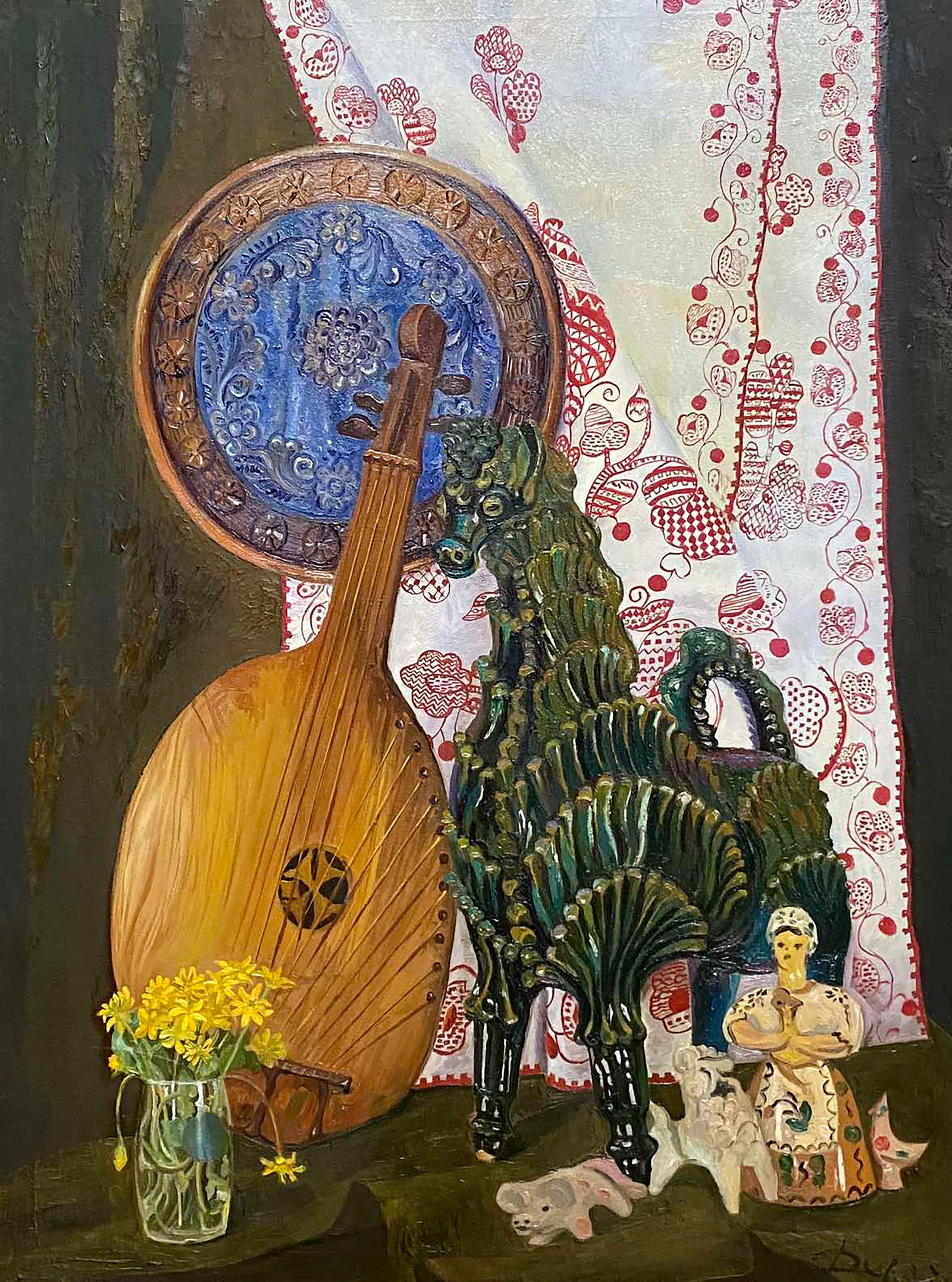 Oil painting Still life with bandura Vladimir Deryabin: Title: Oil painting Still life with bandura Vladimir Deryabin Description: 55POLT Painter: Vladimir Deryabin Size: 79x59 cm/31.10x23.22 inches Components: oil, canvas Original painting CONDITION: