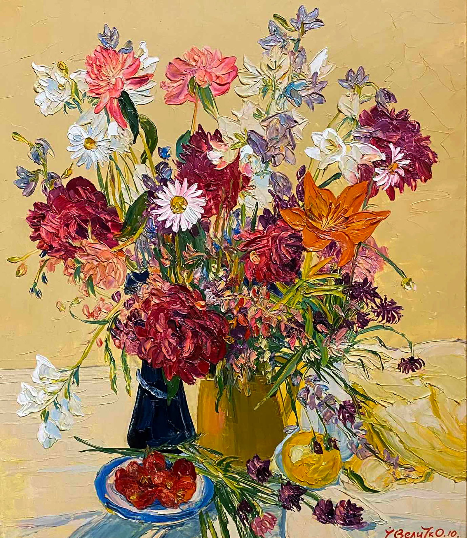 Oil painting Still life with strawberries Igor Velichko: Title: Oil painting Still life with strawberries Igor Velichko Description: 57POLT Painter: Igor Velichko Size: 75x65 cm/29.52x25.59 inches Components: oil, canvas Original painting CONDITION: excelle