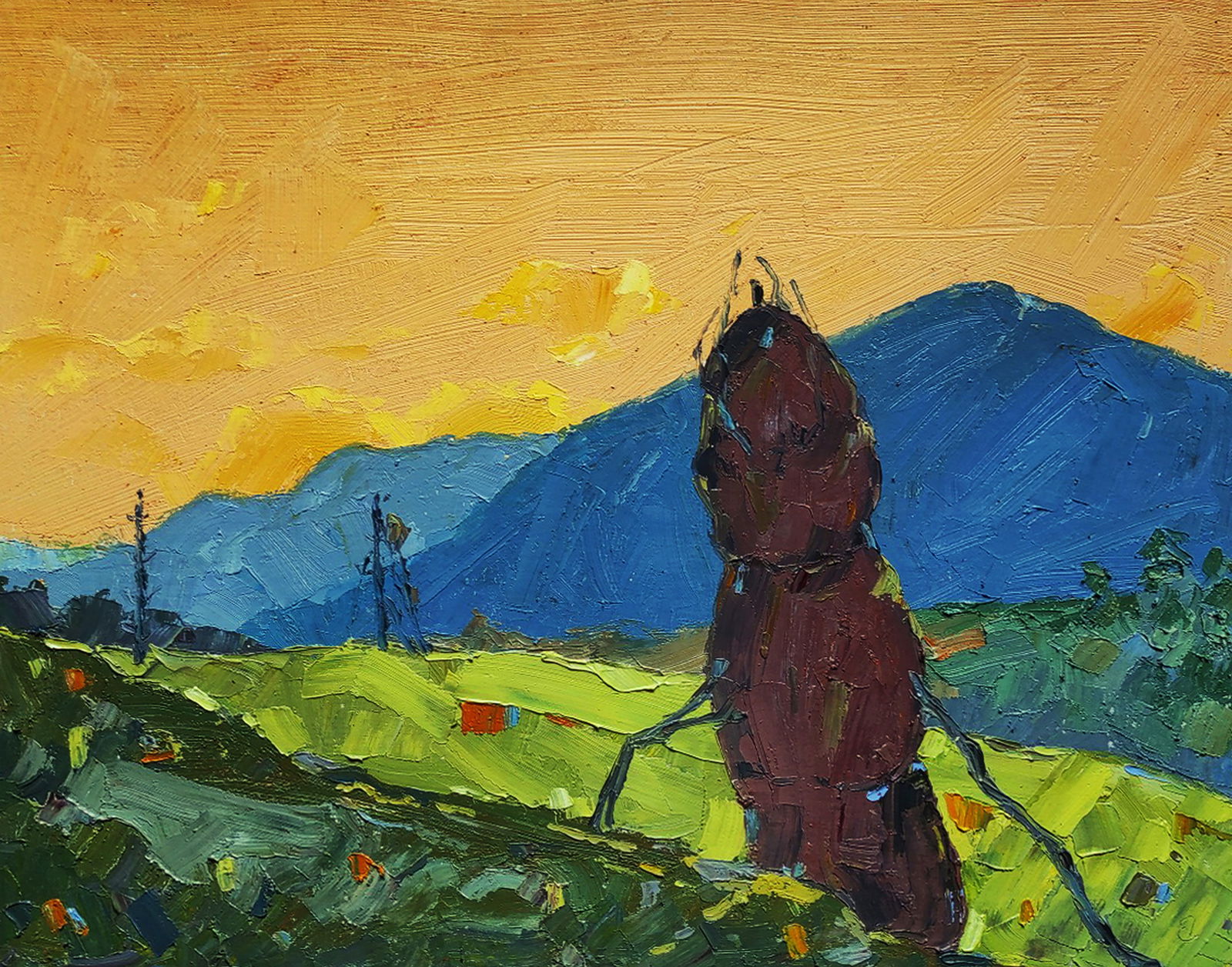 Oil painting Evening in the field Yaroslav Savchyn: Title: Oil painting Evening in the field Yaroslav Savchyn Description: 82SAVCH Painter: Yaroslav Savchyn Size: 42x54 cm/16.53x21.25 inches Components: oil, canvas on cardboard Original painting CONDIT
